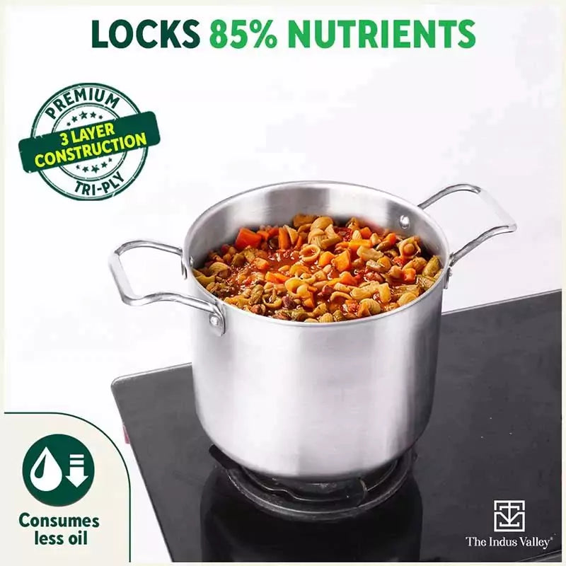 TurboCuk Tri-ply Stainless Steel Tall Biryani Pot/Casserole+ Glass Lid, Premium Quality, 3 Layer Thick Body, 100% Toxin-free, Non-stick, Induction & Gas, 6.5L