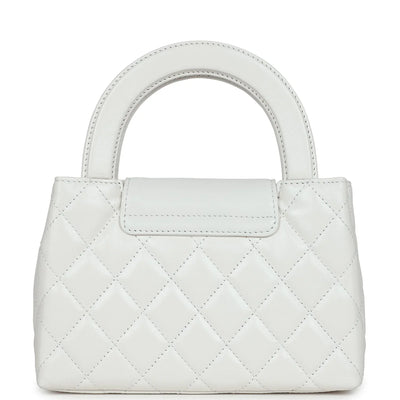 Chanel Small Kelly Shopper White Shiny Aged Calfskin Brushed Gold Hardware