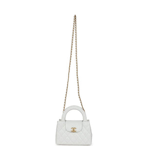 Chanel Small Kelly Shopper White Shiny Aged Calfskin Brushed Gold Hardware