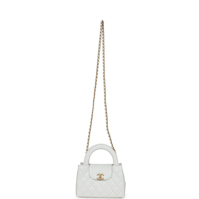 Chanel Small Kelly Shopper White Shiny Aged Calfskin Brushed Gold Hardware