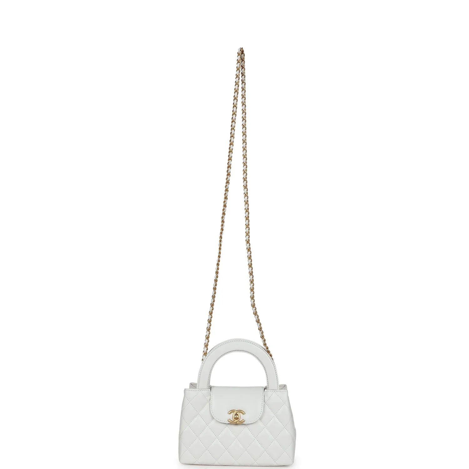 Chanel Small Kelly Shopper White Shiny Aged Calfskin Brushed Gold Hardware
