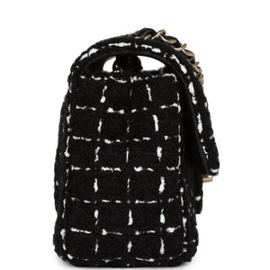 Chanel Mini Classic Rectangular Flap Black and White Tweed Gold Hardware