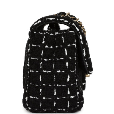 Chanel Mini Classic Rectangular Flap Black and White Tweed Gold Hardware