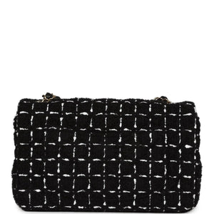 Chanel Mini Classic Rectangular Flap Black and White Tweed Gold Hardware