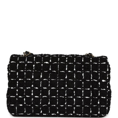 Chanel Mini Classic Rectangular Flap Black and White Tweed Gold Hardware