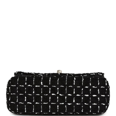 Chanel Mini Classic Rectangular Flap Black and White Tweed Gold Hardware