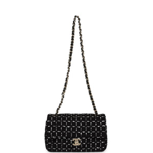Chanel Mini Classic Rectangular Flap Black and White Tweed Gold Hardware