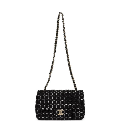 Chanel Mini Classic Rectangular Flap Black and White Tweed Gold Hardware