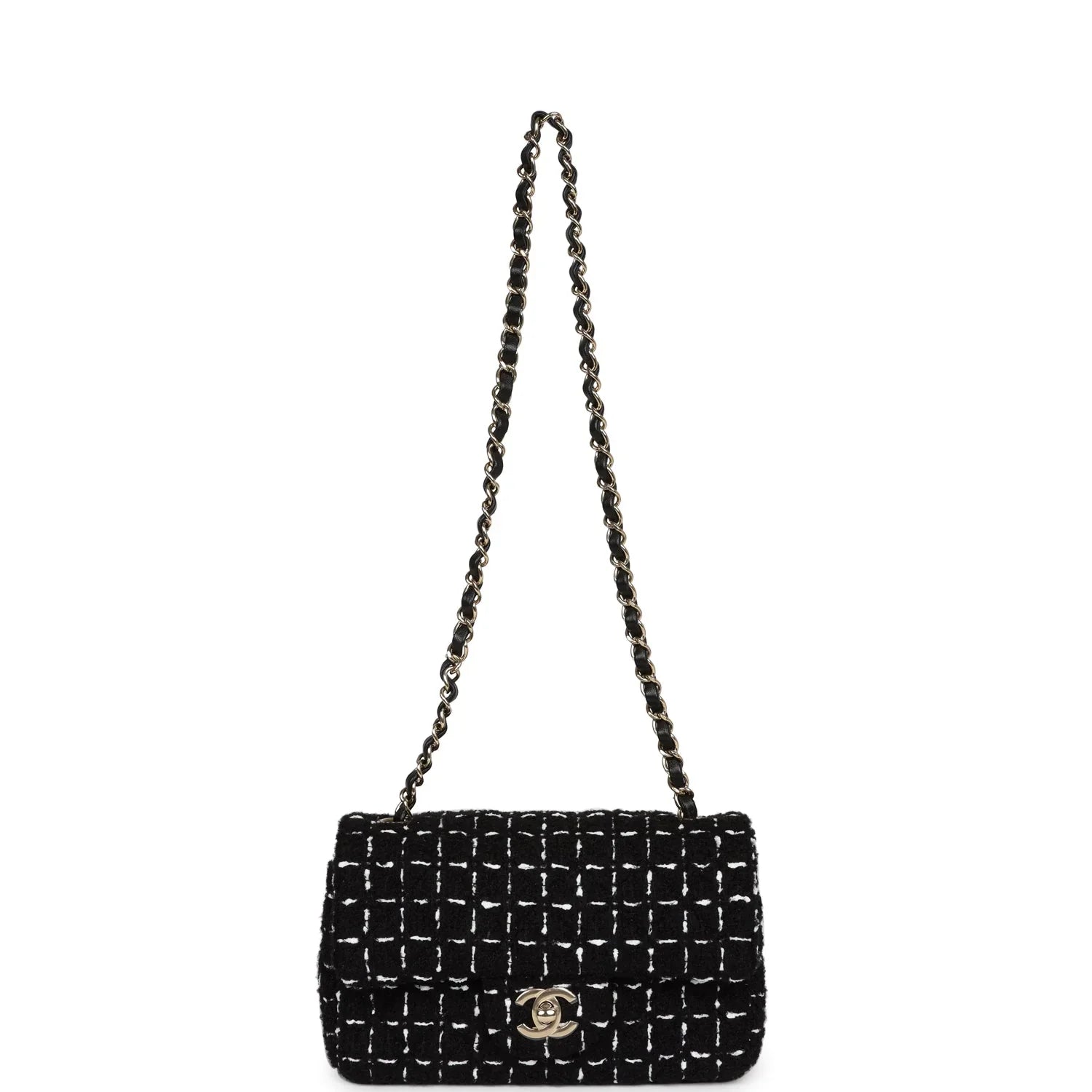 Chanel Mini Classic Rectangular Flap Black and White Tweed Gold Hardware