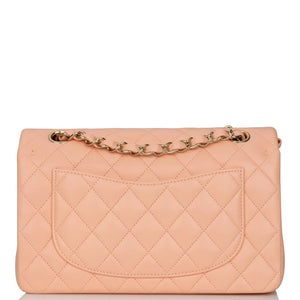 Chanel Small Classic Double Flap Peach Lambskin Light Gold Hardware