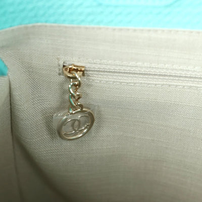 Chanel Small Deauville Shopping Bag Turquoise Canvas Light Gold Hardware
