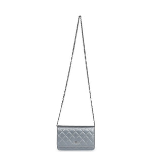 Chanel Wallet On Chain WOC Silver Metallic Lambskin Silver Hardware