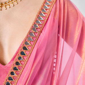 Mirror Work Lace Organza Saree With Blouse Piece