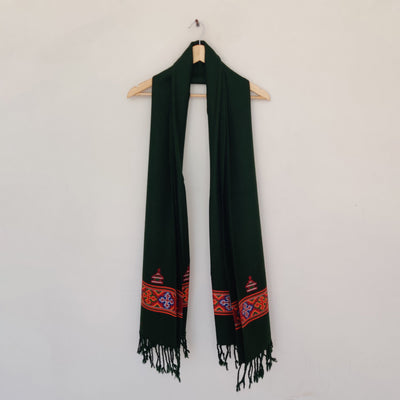 Black Multicolor Handwoven Sheep Wool Kinnauri Stole