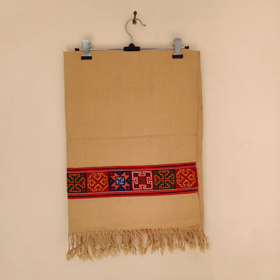 Beige -  Multicolor Handwoven Sheep Wool Kinnauri Stole