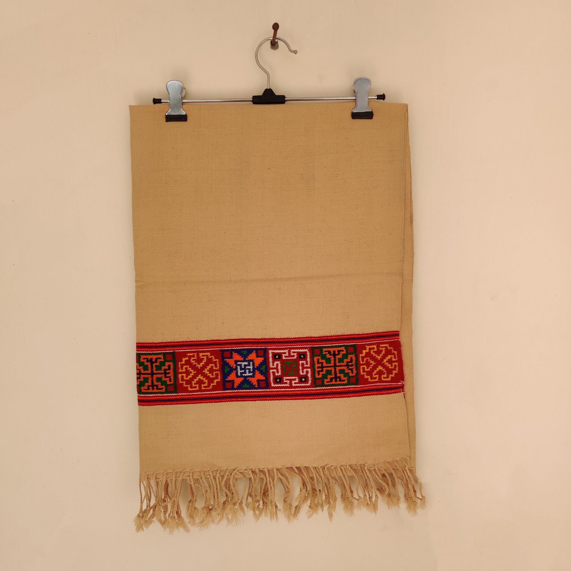 Beige -  Multicolor Handwoven Sheep Wool Kinnauri Stole