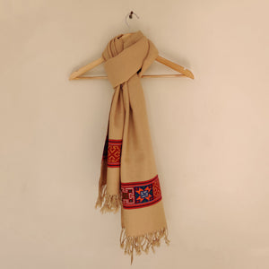 Beige -  Multicolor Handwoven Sheep Wool Kinnauri Stole