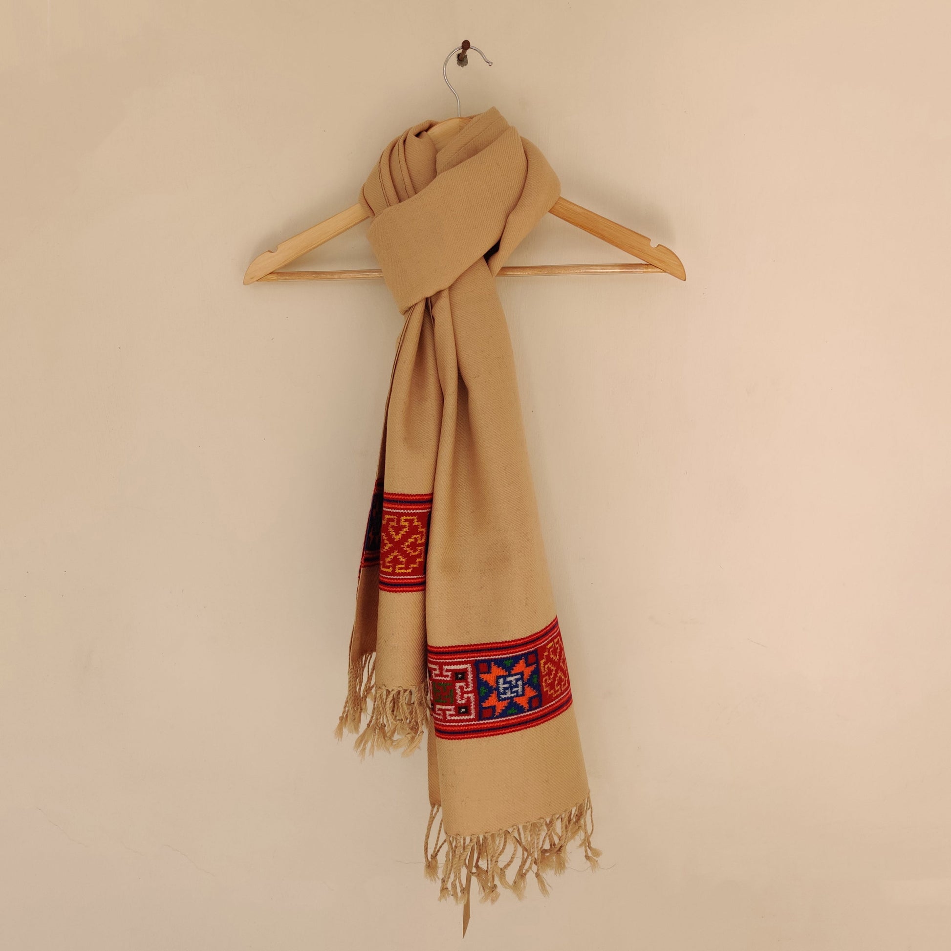 Beige -  Multicolor Handwoven Sheep Wool Kinnauri Stole