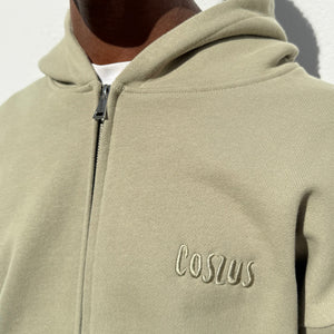 Coszus Embroidered Sage Zip-Up Hoodie