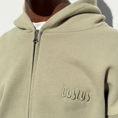 Coszus Embroidered Sage Zip-Up Hoodie