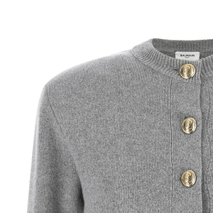 Balmain Sculpture Button Crew Neck Cardigan