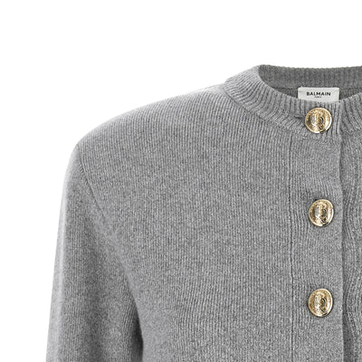 Balmain Sculpture Button Crew Neck Cardigan