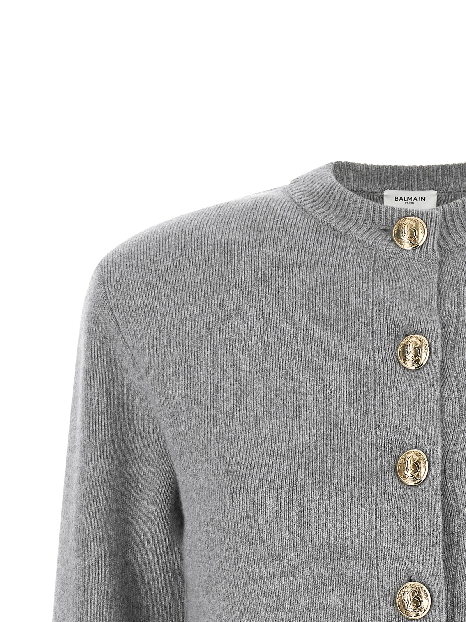Balmain Sculpture Button Crew Neck Cardigan