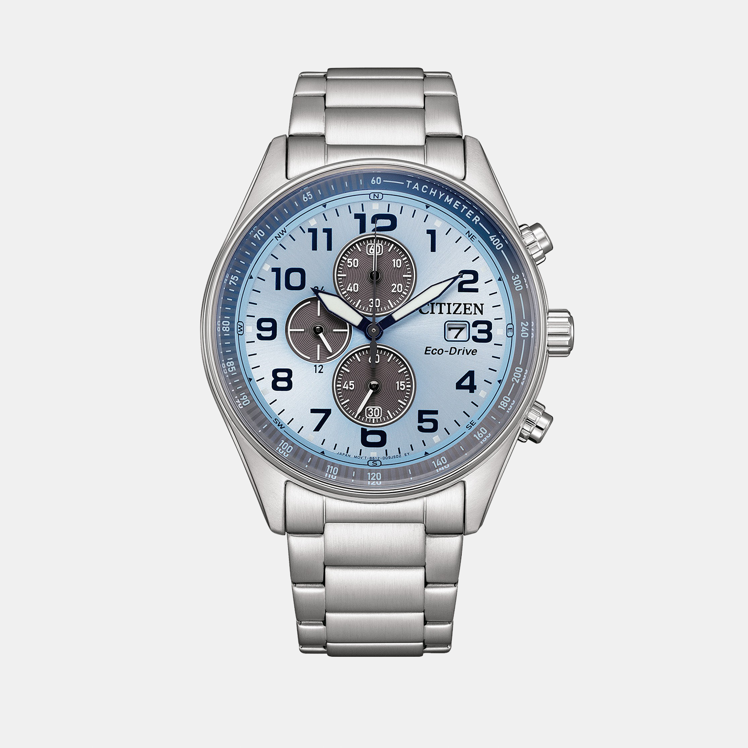 Eco-Drive Men Eco-Drive Light Blue Dial Chronograph Stainless Steel Watch CA0770-72M