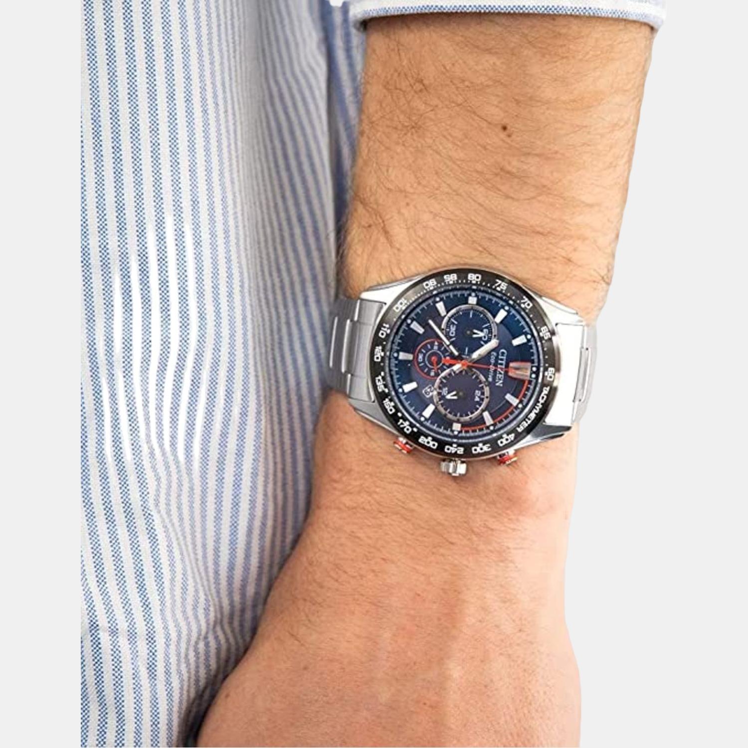 Eco-Drive Men Eco-Drive Blue Dial Chronograph Stainless Steel Watch CA4486-82L