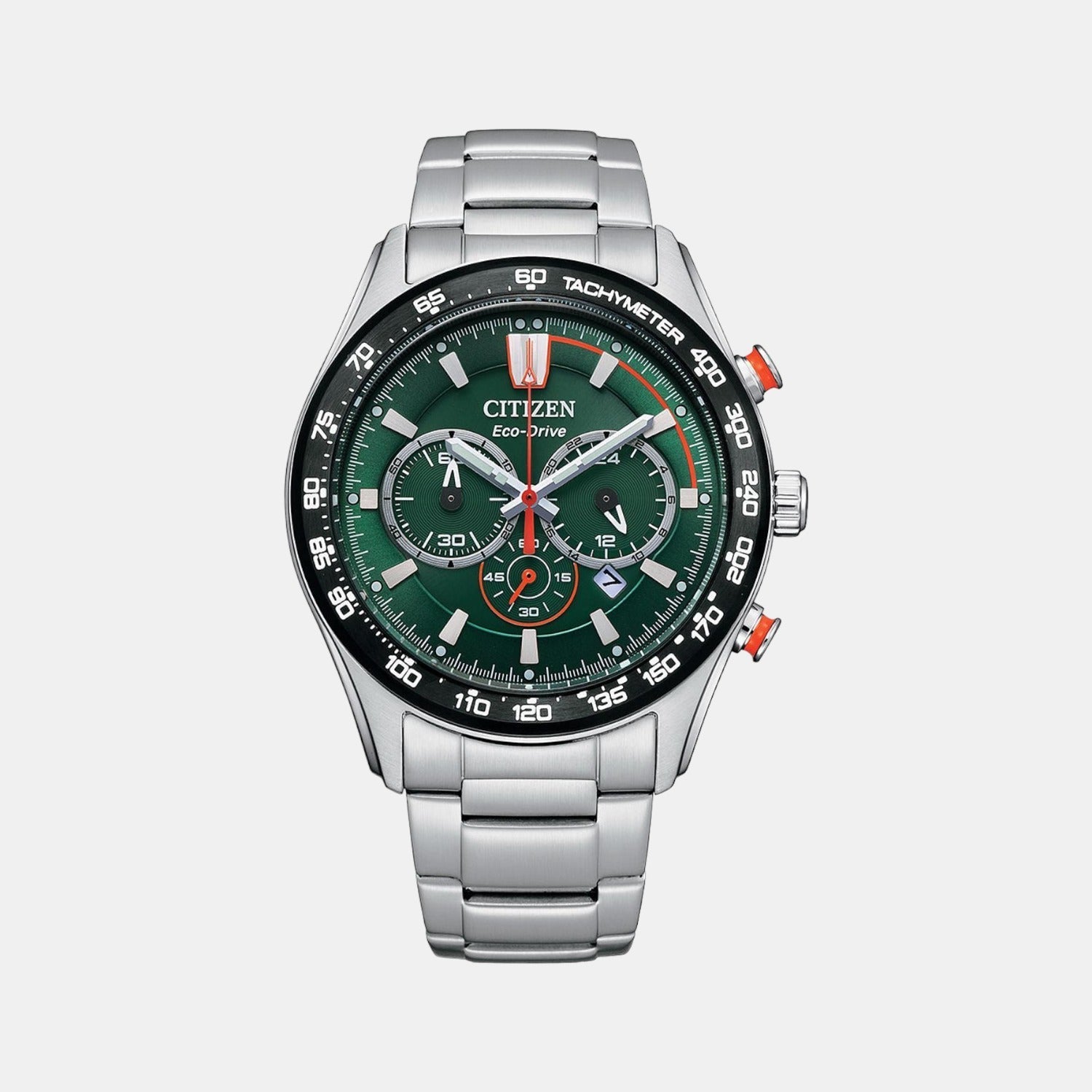 Eco-Drive Men Eco-Drive Green Dial Chronograph Stainless Steel Watch CA4486-82X