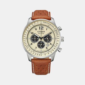 Eco-Drive Men Eco-Drive Cream Dial Chronograph Leather Watch CA4500-16X