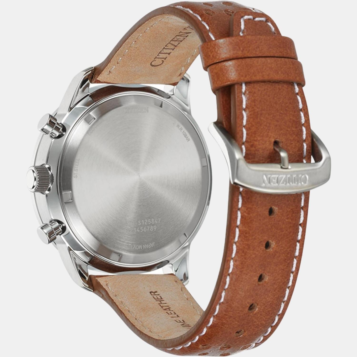 Eco-Drive Men Eco-Drive Cream Dial Chronograph Leather Watch CA4500-16X