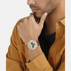 Eco-Drive Men Eco-Drive Cream Dial Chronograph Leather Watch CA4500-16X