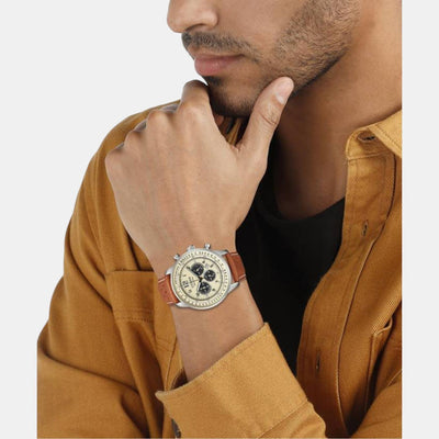 Eco-Drive Men Eco-Drive Cream Dial Chronograph Leather Watch CA4500-16X