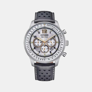 Eco-Drive Men Quartz Grey Dial Chronograph Leather Watch CA4500-24H