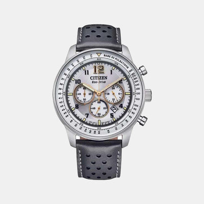 Eco-Drive Men Quartz Grey Dial Chronograph Leather Watch CA4500-24H