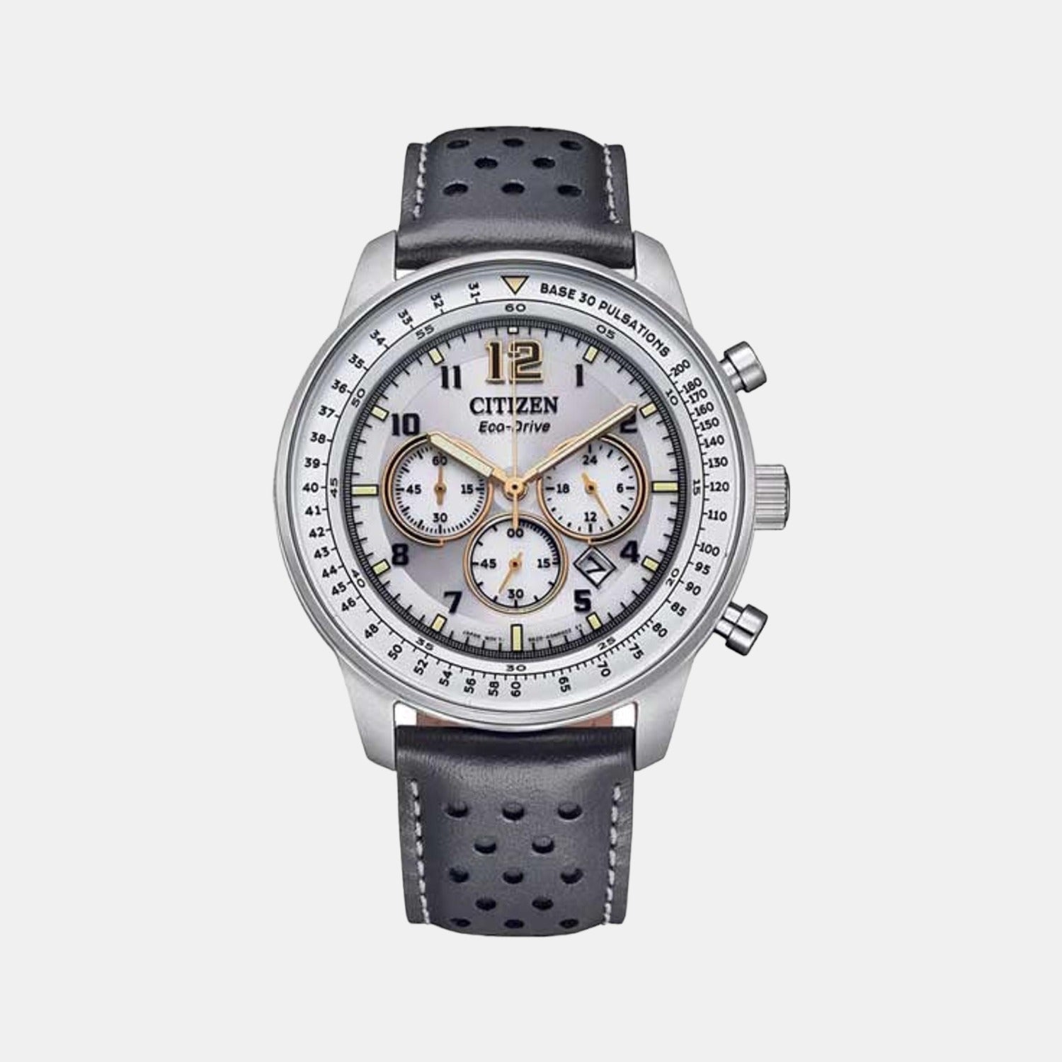 Eco-Drive Men Quartz Grey Dial Chronograph Leather Watch CA4500-24H