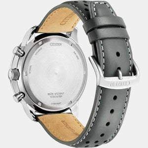 Eco-Drive Men Quartz Grey Dial Chronograph Leather Watch CA4500-24H