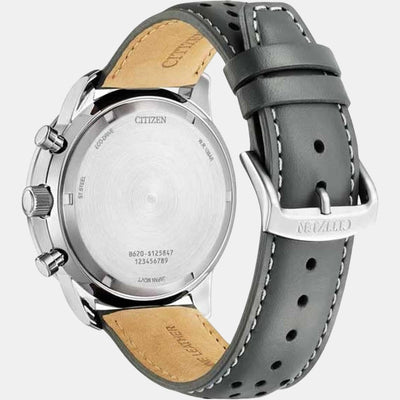 Eco-Drive Men Quartz Grey Dial Chronograph Leather Watch CA4500-24H