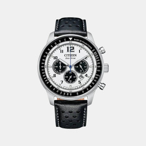 Eco-Drive Men Eco-Drive White Dial Chronograph Leather Watch CA4500-32A