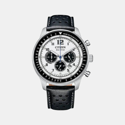 Eco-Drive Men Eco-Drive White Dial Chronograph Leather Watch CA4500-32A