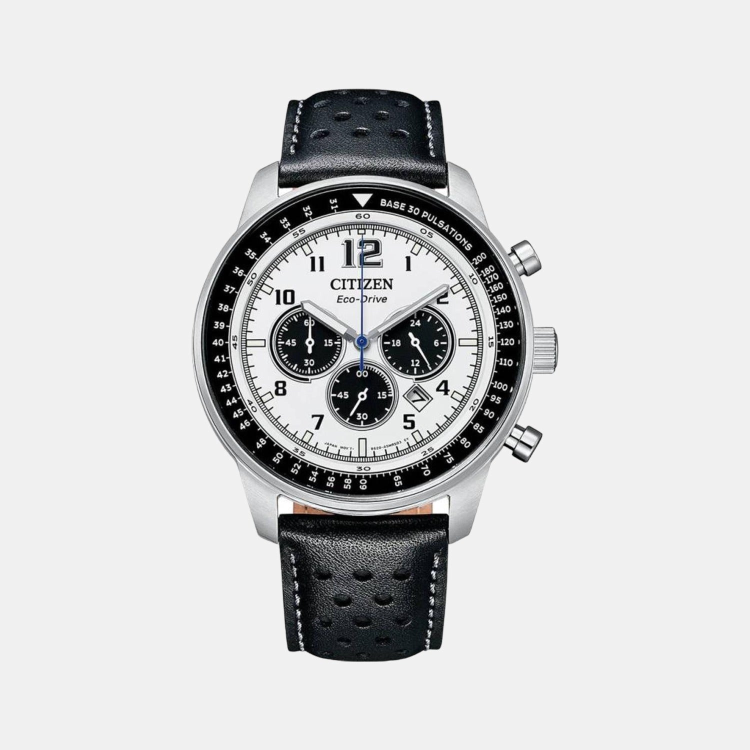 Eco-Drive Men Eco-Drive White Dial Chronograph Leather Watch CA4500-32A