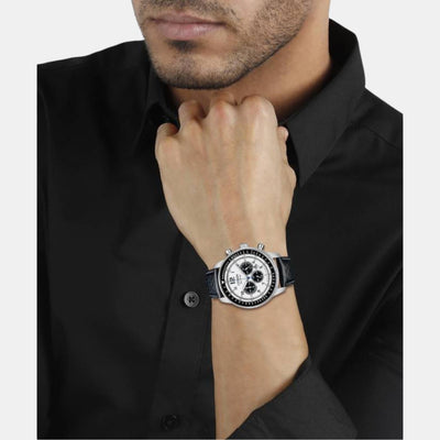 Eco-Drive Men Eco-Drive White Dial Chronograph Leather Watch CA4500-32A
