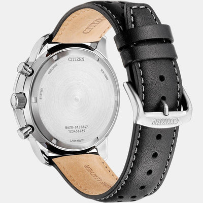 Eco-Drive Men Eco-Drive White Dial Chronograph Leather Watch CA4500-32A