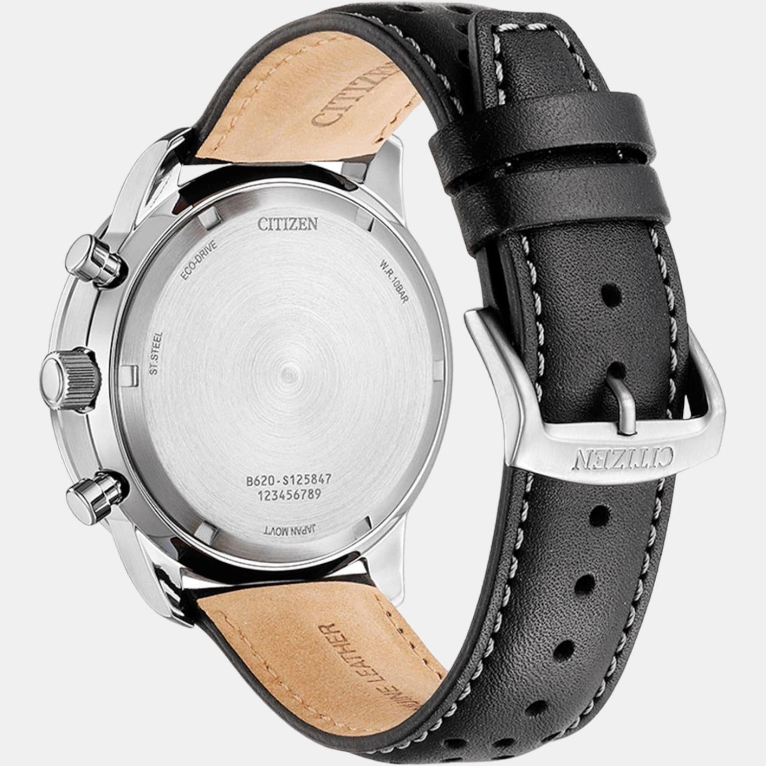 Eco-Drive Men Eco-Drive White Dial Chronograph Leather Watch CA4500-32A