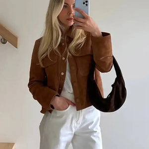 Leah Vintage Suede Short Coat in Brown