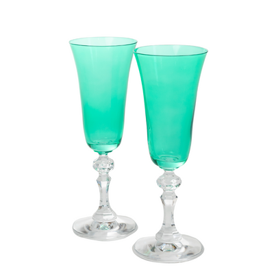 Estelle Colored Regal Flute With Clear Stem - Set of 2 {Kelly Green}