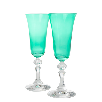 Estelle Colored Regal Flute With Clear Stem - Set of 2 {Kelly Green}
