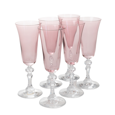 Estelle Colored Regal Flute With Clear Stem - Set of 6 {Rose}