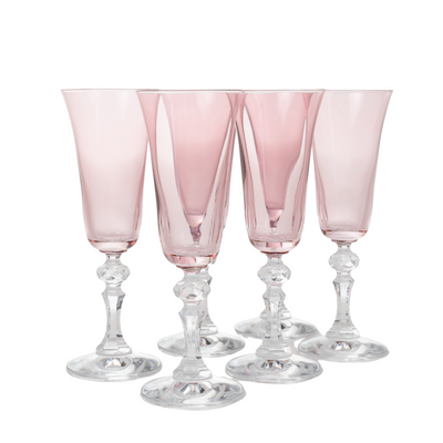 Estelle Colored Regal Flute With Clear Stem - Set of 6 {Rose}